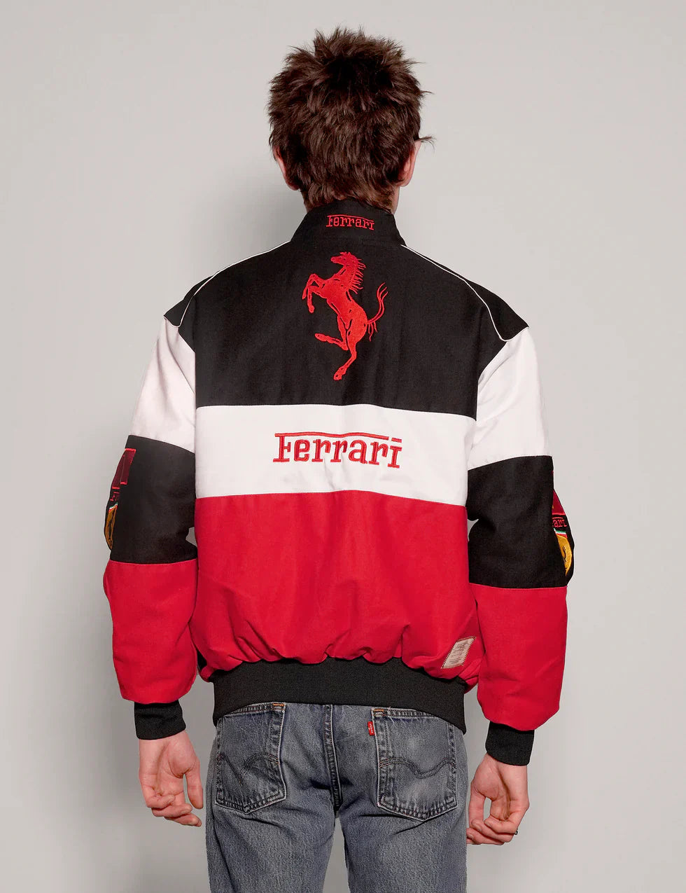 GLOID Tri-Color Ferrari Racing Jacket – Red/White/Black Motorsport Style