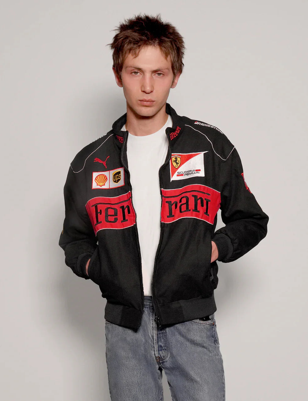 GLOID Black Ferrari Racing Jacket – Luxury Motorsport-Inspired Streetwear