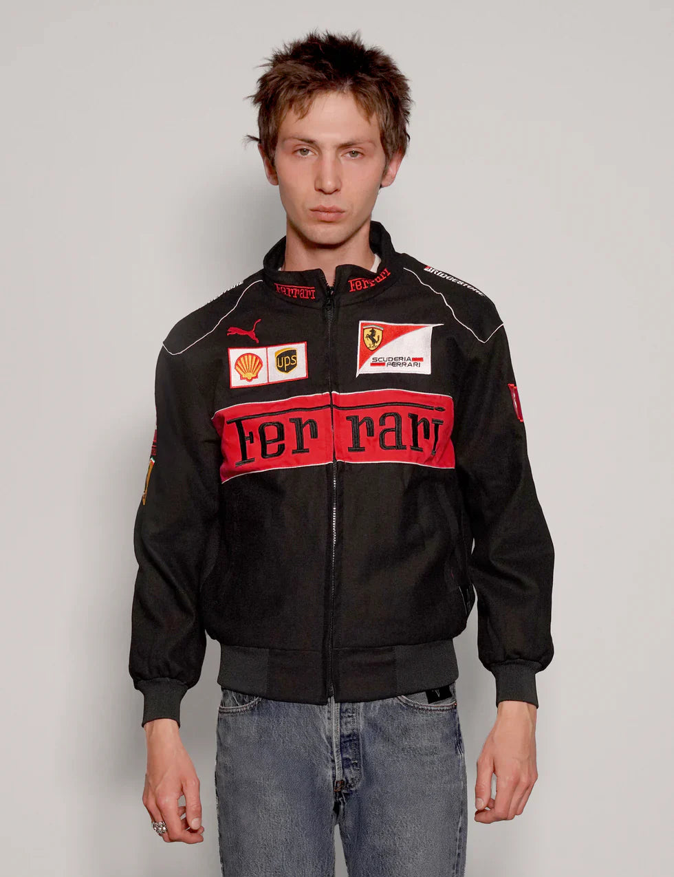 GLOID Black Ferrari Racing Jacket – Luxury Motorsport-Inspired Streetwear