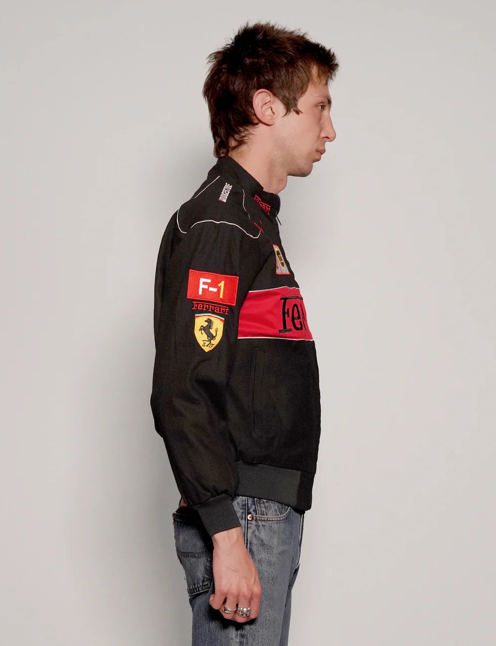 GLOID Black Ferrari Racing Jacket – Luxury Motorsport-Inspired Streetwear