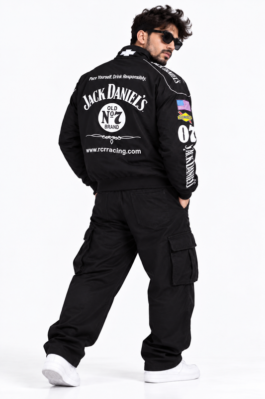 Jack Daniel's Racing Bomber Jacket | Oversized Black Streetwear Jacket