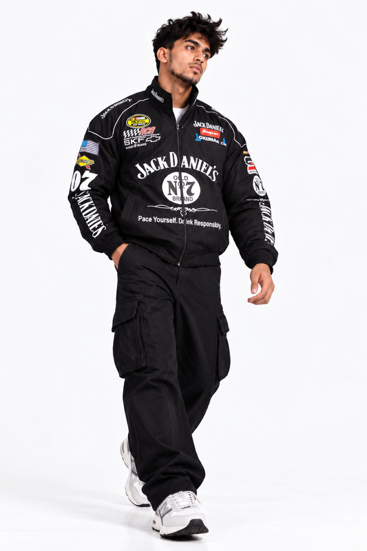 Jack Daniel's Racing Bomber Jacket | Oversized Black Streetwear Jacket