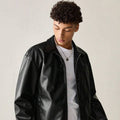 GLOID Men’s Black Faux Leather Jacket – Classic Zip-Up Streetwear Style