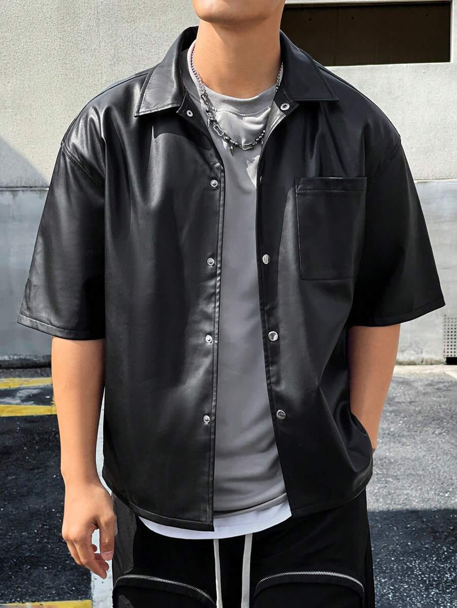 GLOID Half Sleeve Faux Leather Jacket – Modern Streetwear Layer for Men & Women