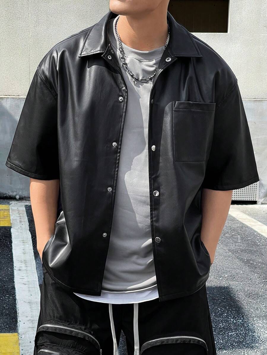 GLOID Half Sleeve Faux Leather Jacket – Modern Streetwear Layer for Men & Women
