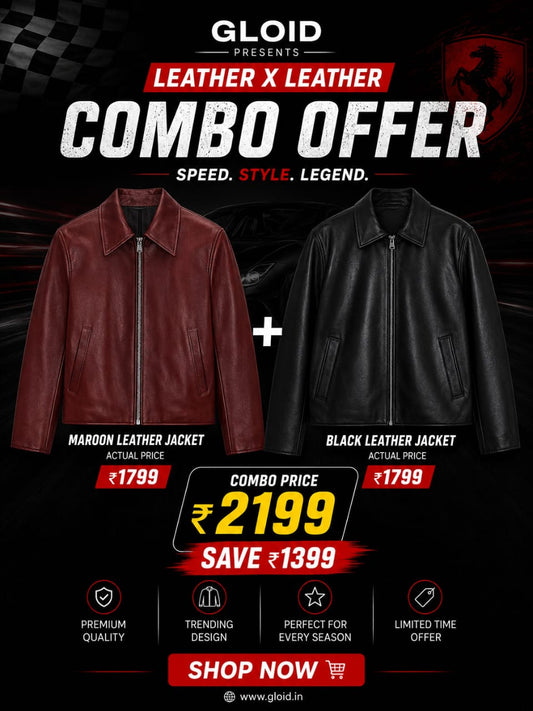 GLOID Leather Jacket Combo Pack for Men | Maroon & Black Premium Leather Jackets | Combo Offer