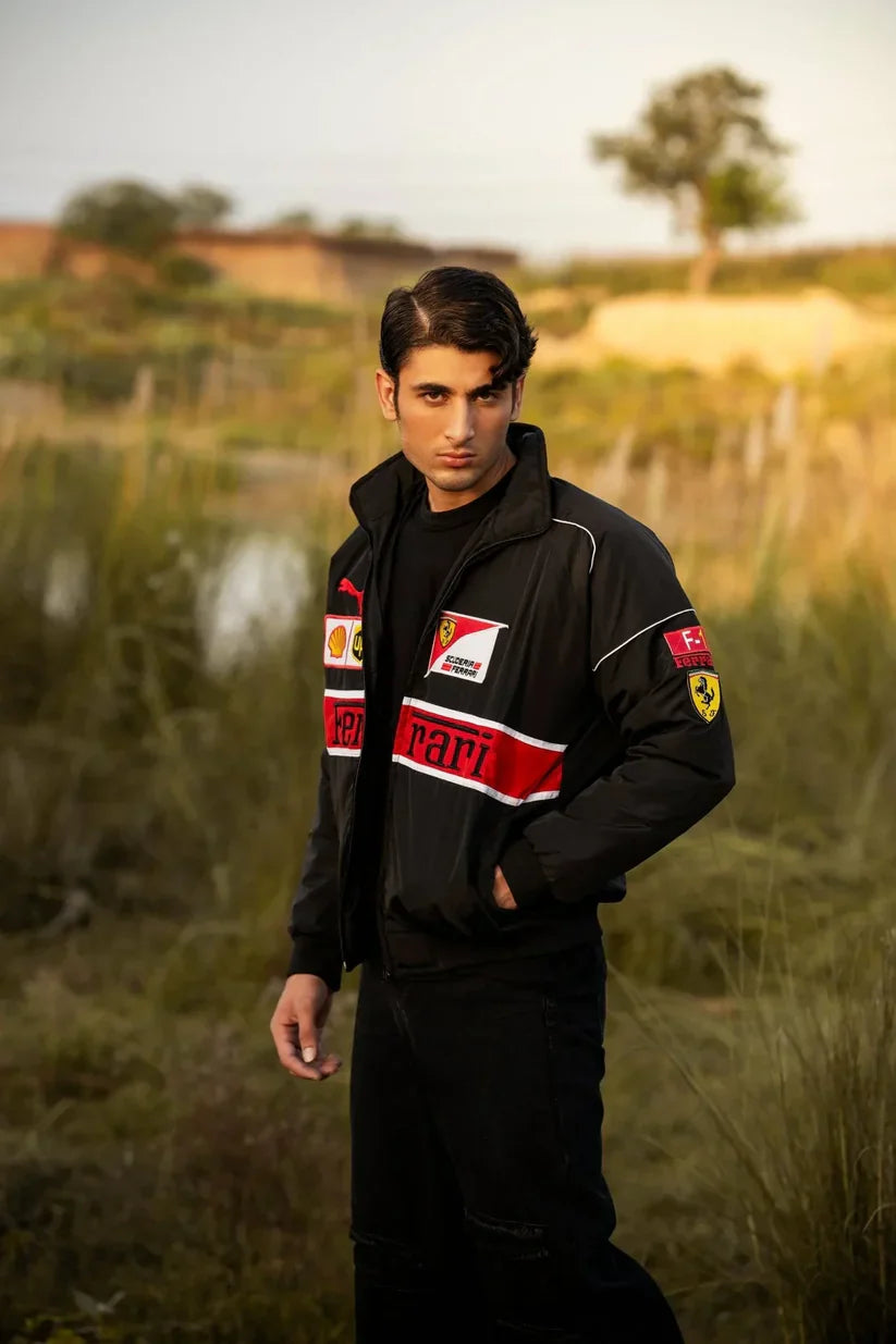 GLOID Black Ferrari Racing Jacket – Premium Motorsport Streetwear