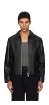 Gloid men's black faux leather jacket front view – minimalist zip-up
