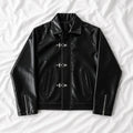GLOID Fireman Metal Clasp Faux Leather Jacket – Black Boxy Fit