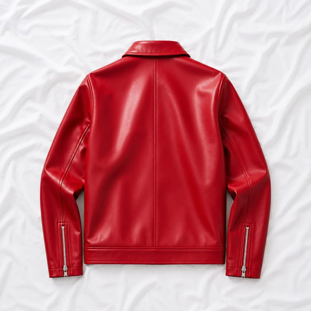 GLOID Fireman Metal Clasp Faux Leather Jacket – Red Boxy Fit