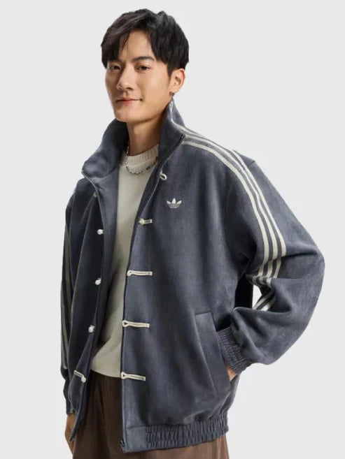gloid Striped Button Chinese Jacket – Modern Harajuku Fusion (Grey)